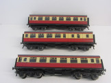 Rake of 3 Postwar Bassett-Lowke BR Blood and Custard Bogie Coaches