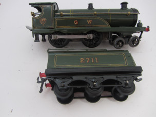 Early Hornby Gauge 0 C/W GW 2711 Locomotive and Tender